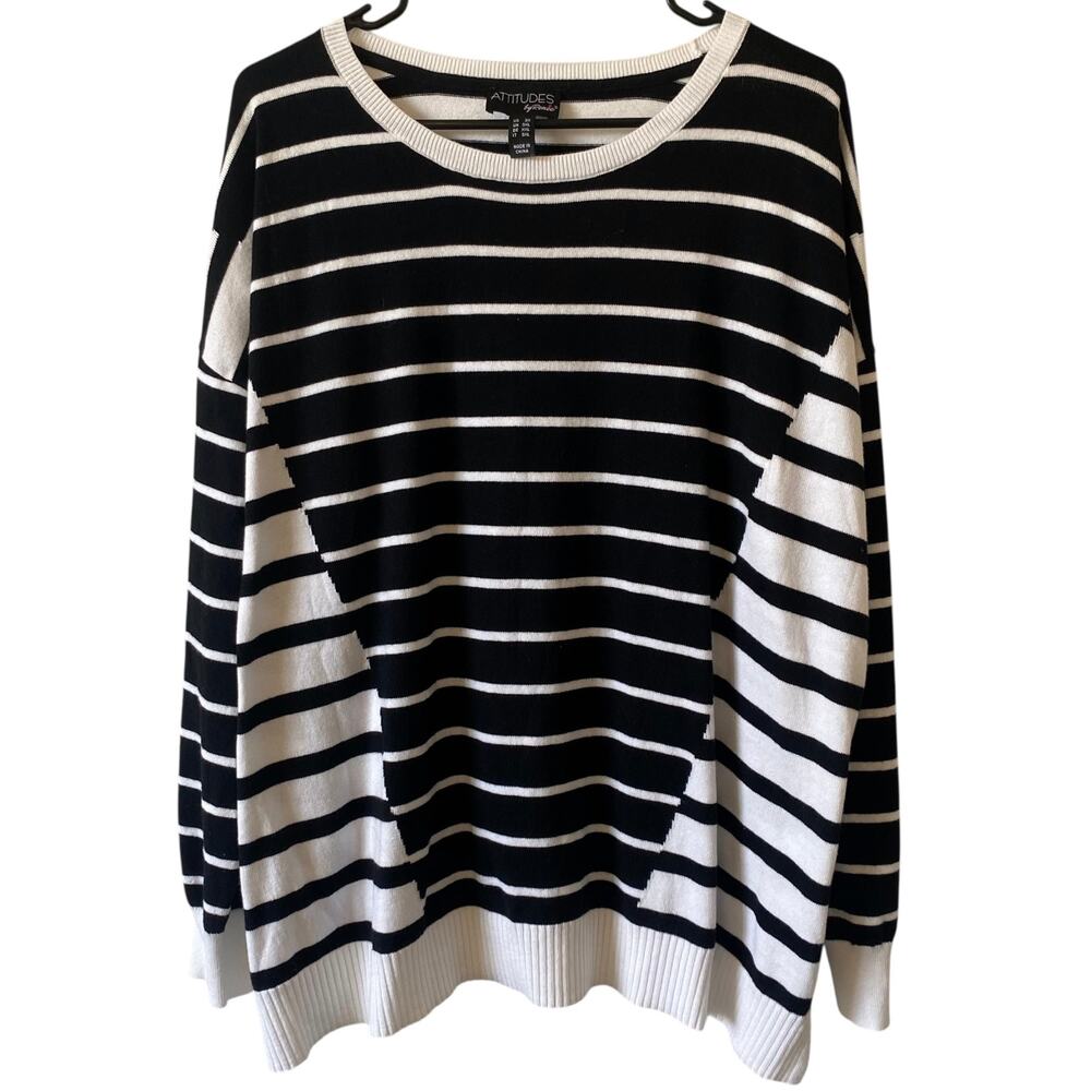 ATTITUDES BY RENEE NWOT Mixed Stripe Sweater Black White Size 2X Cozy Knit